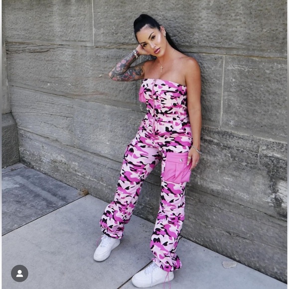 Pants - Fashion Nova Pink Camouflage Jumpsuit